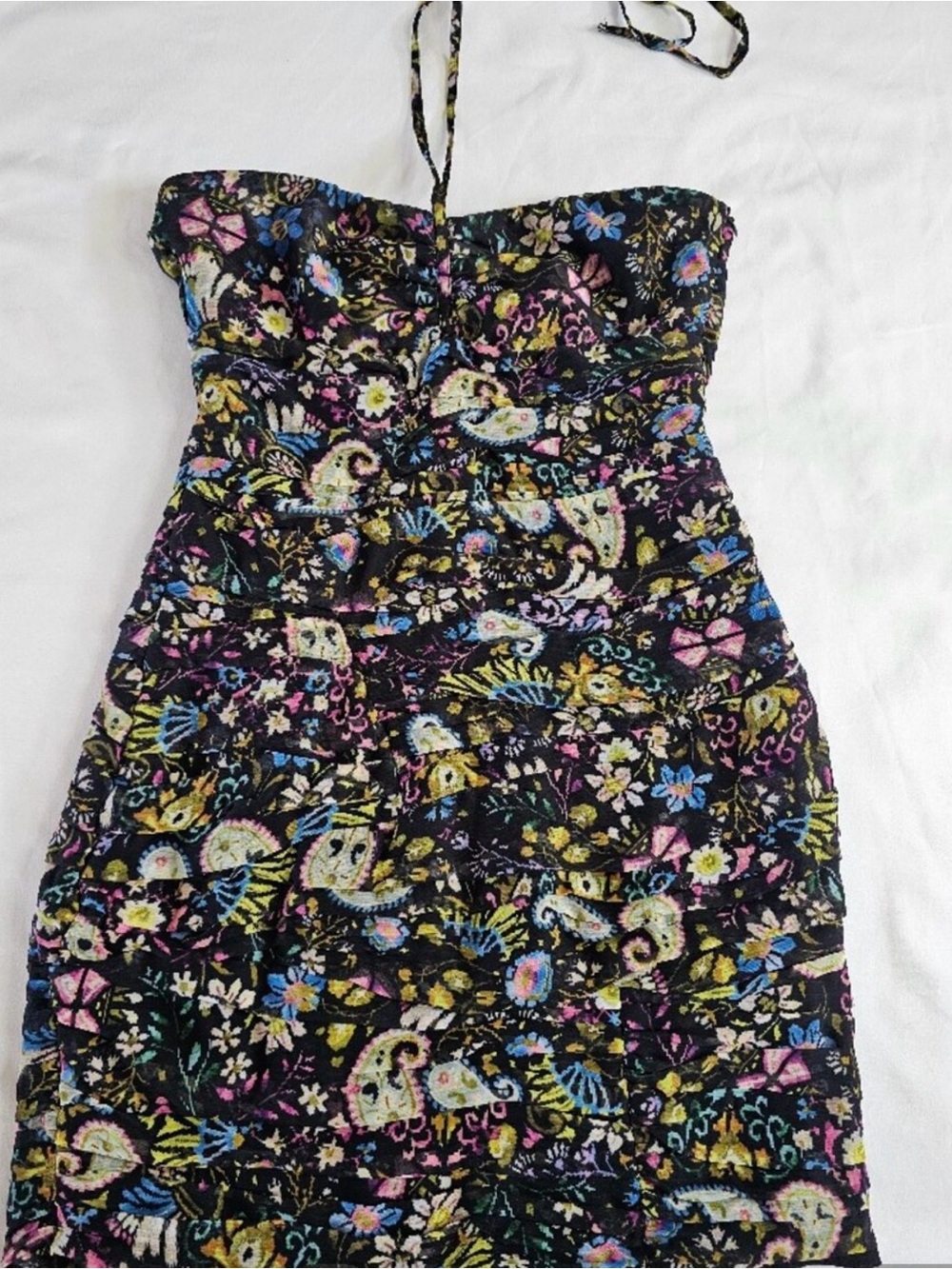 Ara Black Smocked Top with Multicolor Floral Print